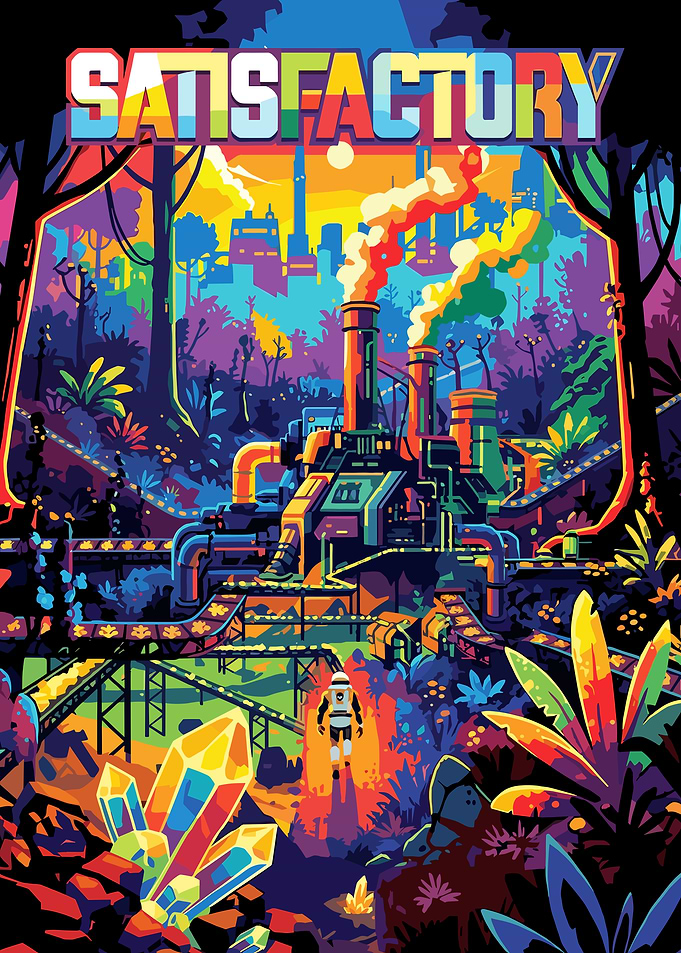 Satisfactory Game Colorful Factory Illustration