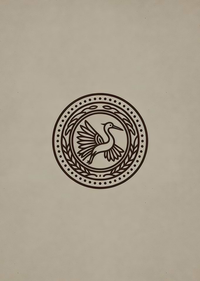 Crane emblem in circle
