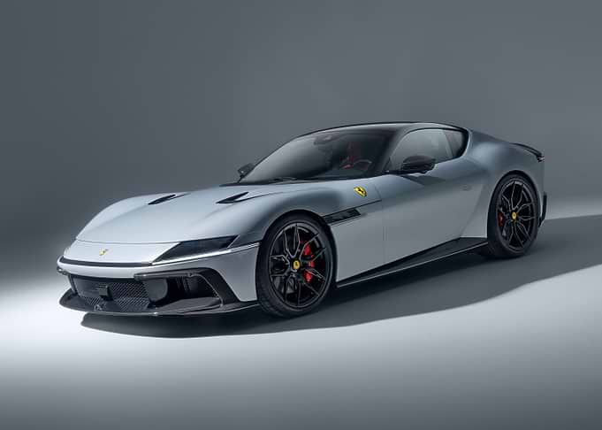 Silver Ferrari Roma 12cilindri sports car