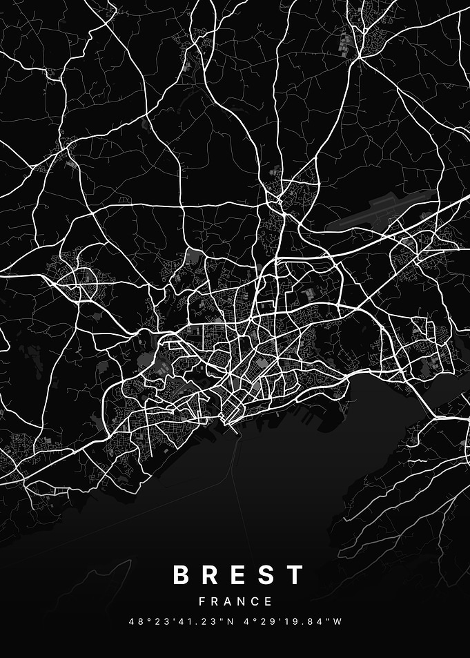 Brest France Black Map