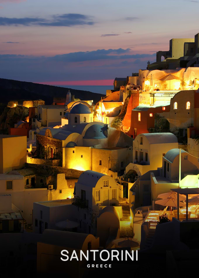 Santorini Greece at Dusk