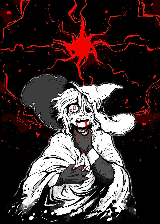 Distressed Figure in Black and White