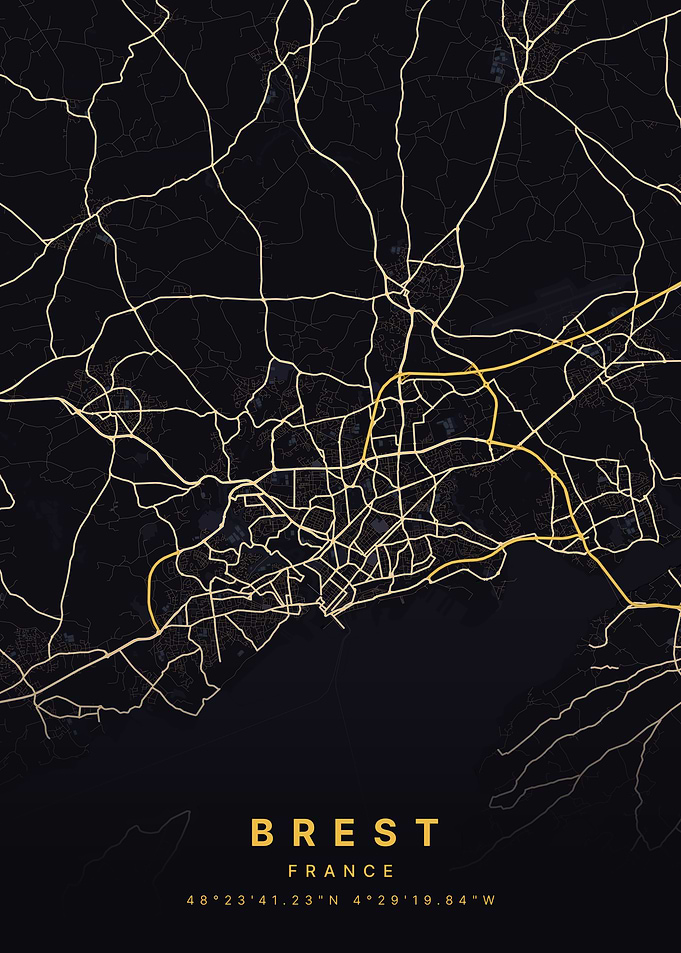 Brest France Black and Gold Map