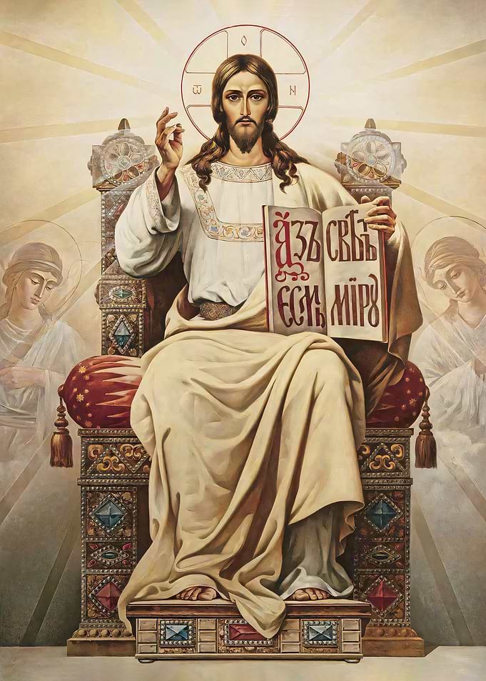 Jesus Christ Enthroned with Angels Painting