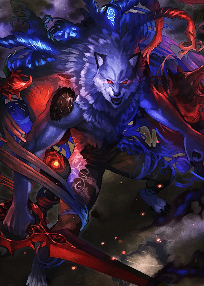 Fierce Wolf Warrior with Red Sword