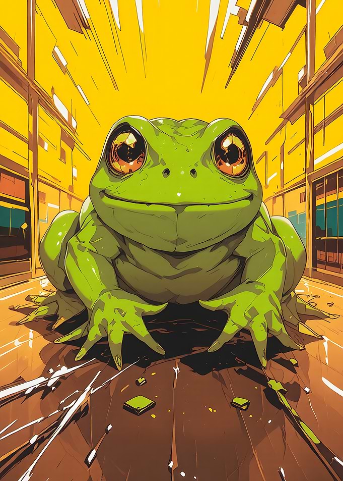 Cartoon Frog in a Hallway