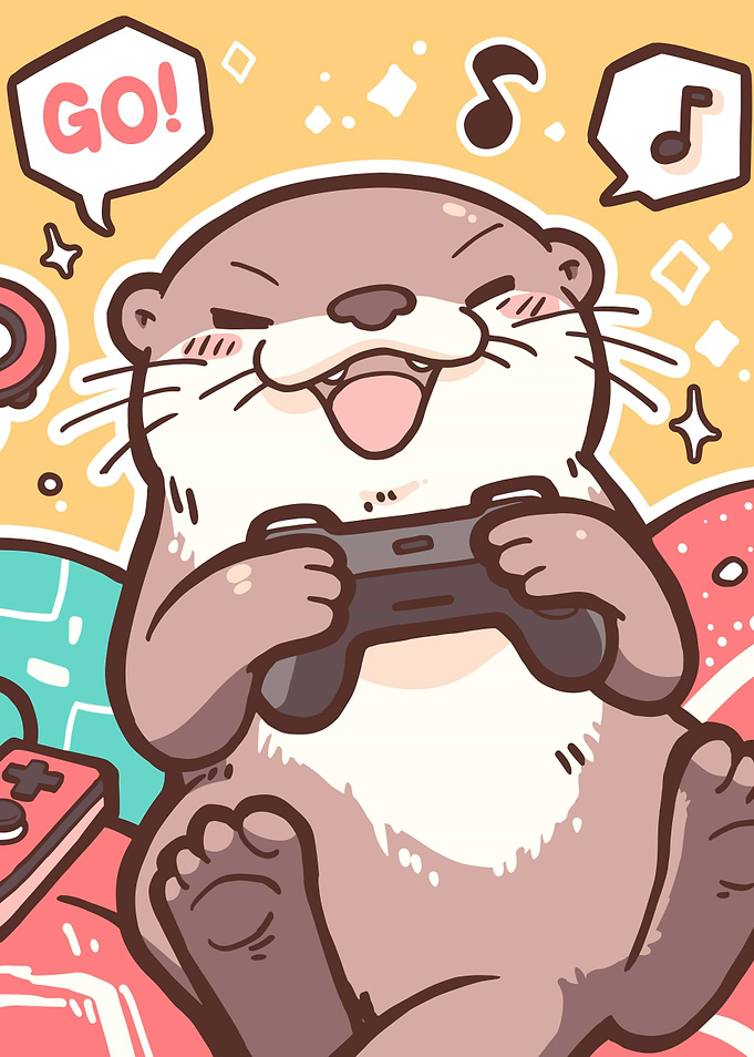 Cute Otter Gamer Cartoon Illustration