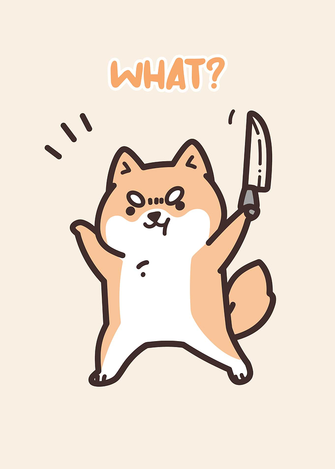 Cartoon Shiba Inu with Knife