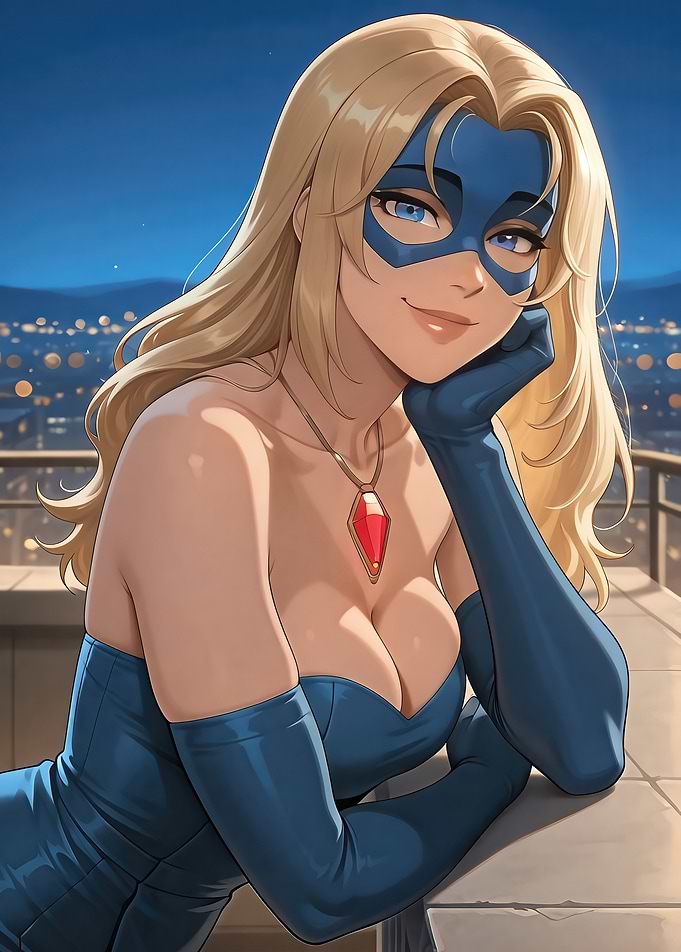 Blonde Superheroine in Blue Mask