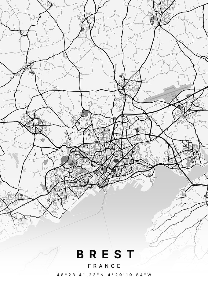 Brest France White Map