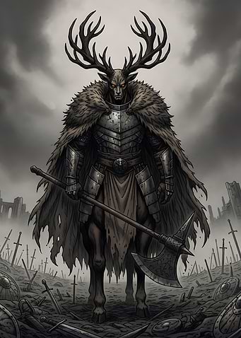 Antlered Knight in Desolate Battlefield