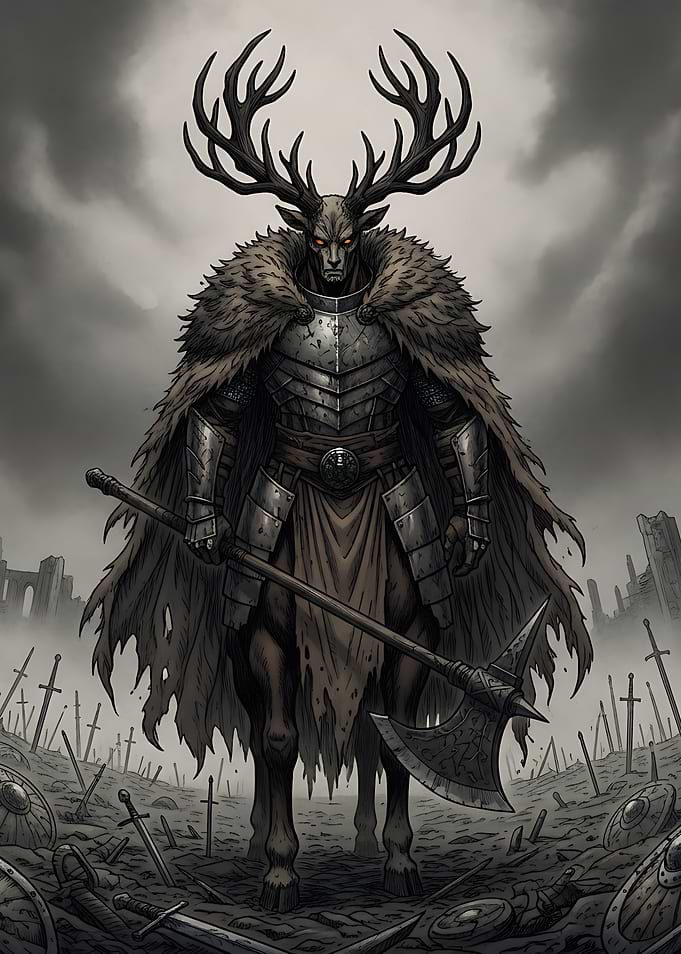 Antlered Knight in Desolate Battlefield