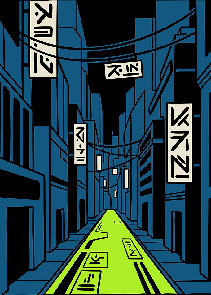 Futuristic Cityscape with Neon Street