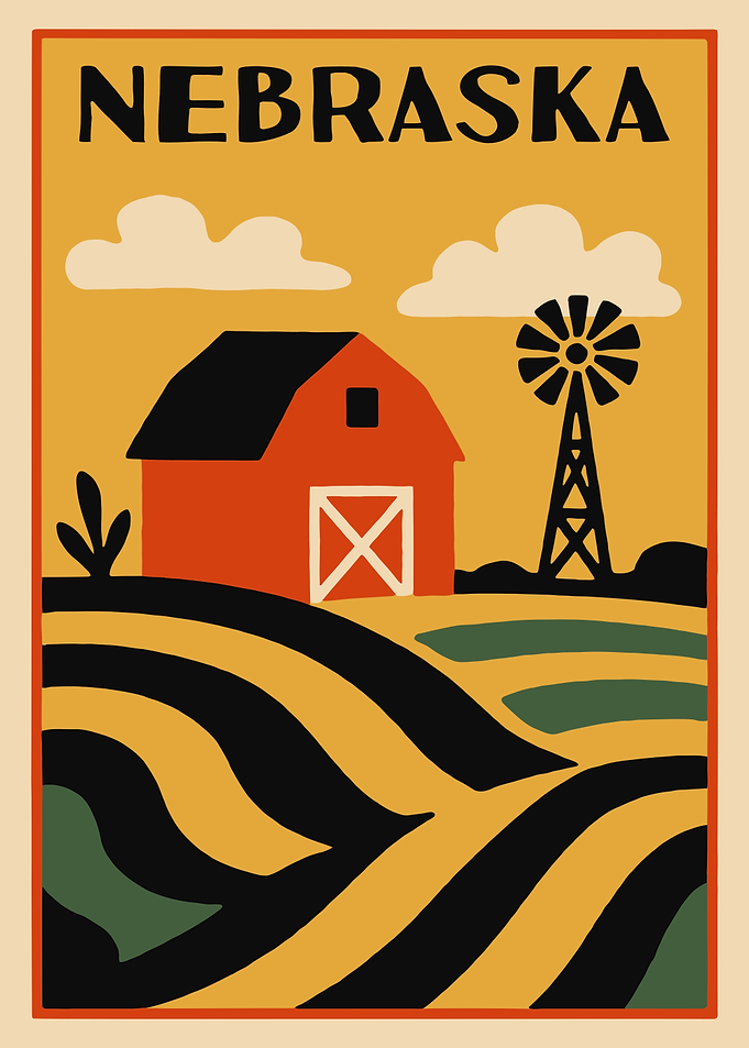 Nebraska Farm Landscape Illustration