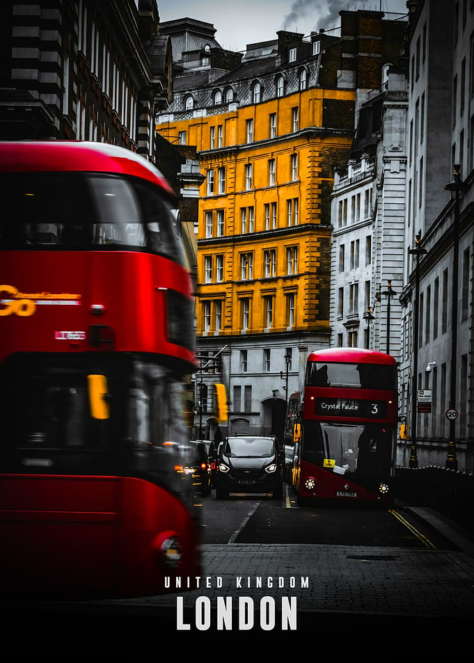 London street scene with red buses