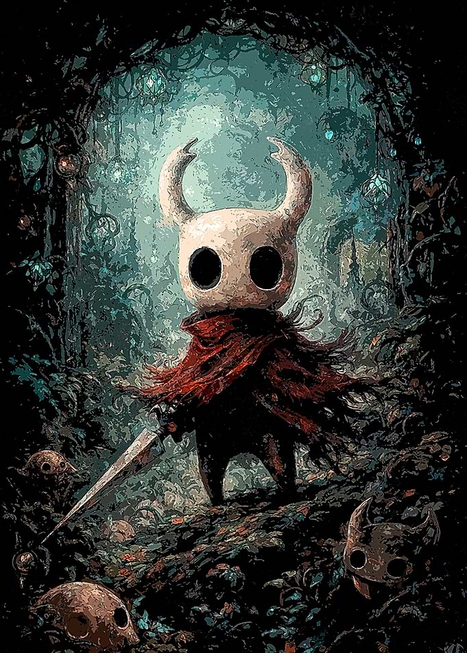 Hollow Knight in a Dark Forest