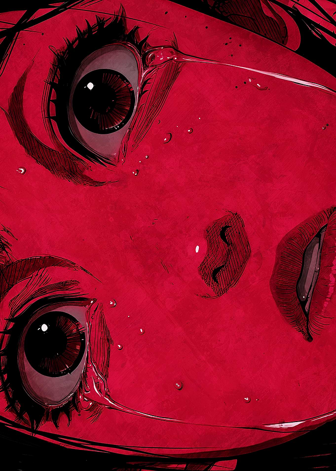 Red Monochrome Face with Tears