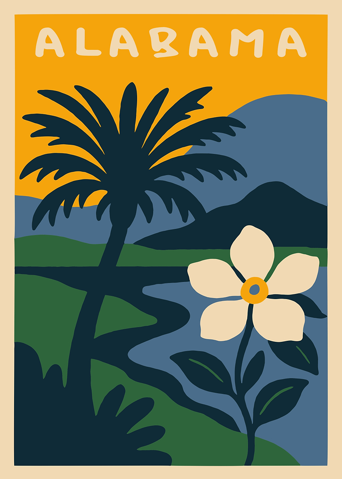 Alabama State Illustration with Palm Tree