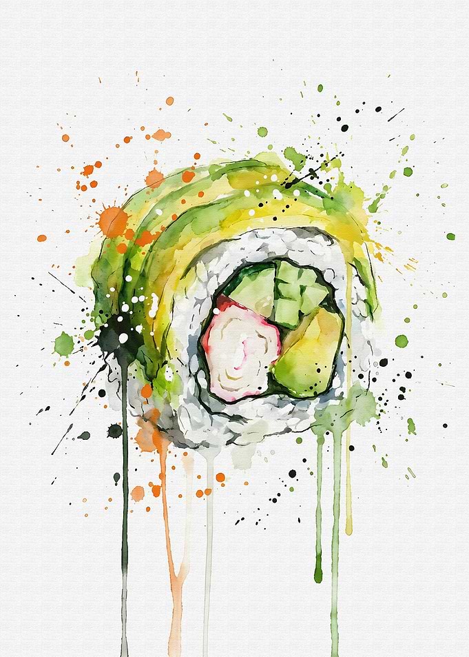 California Sushi Roll Watercolor