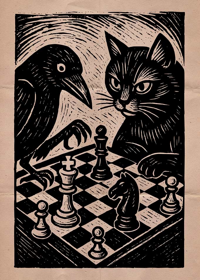 Cat and Crow Chess Game Art