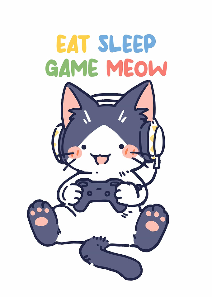 Cute Cat Gamer Illustration
