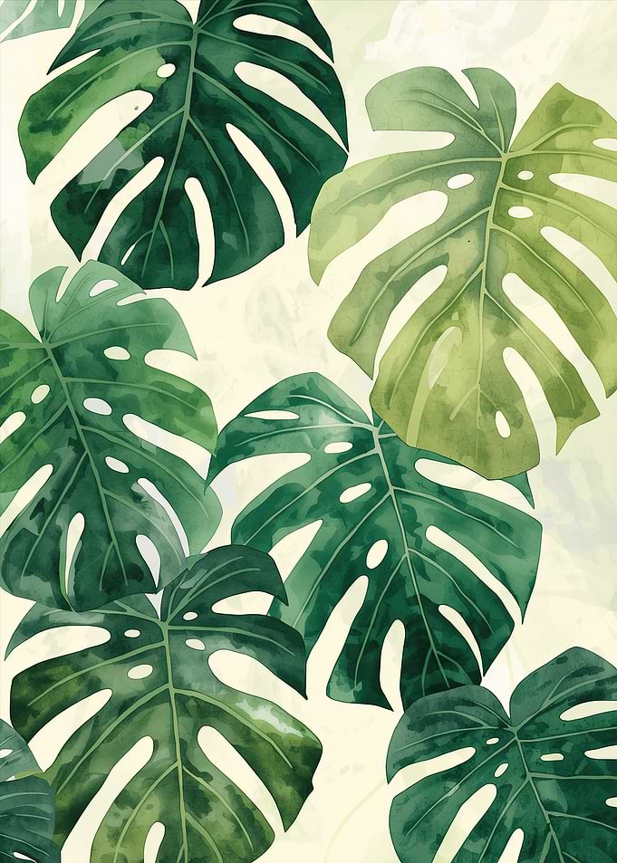 Monstera Leaves Watercolor Pattern