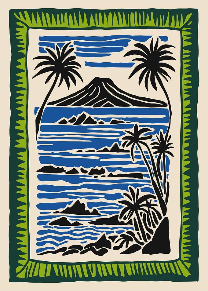 Tropical Island Landscape with Palm Trees