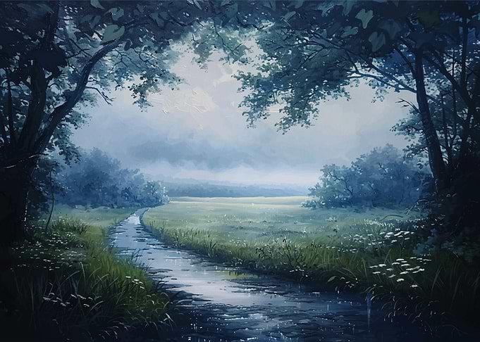 Misty Forest Path Painting
