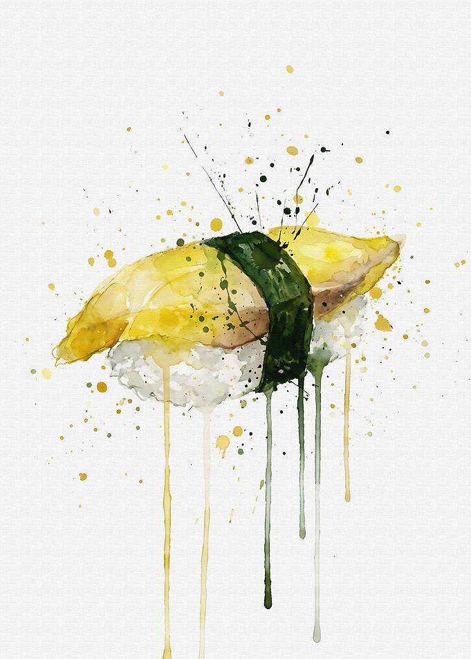 Watercolor Hamachi Nigiri