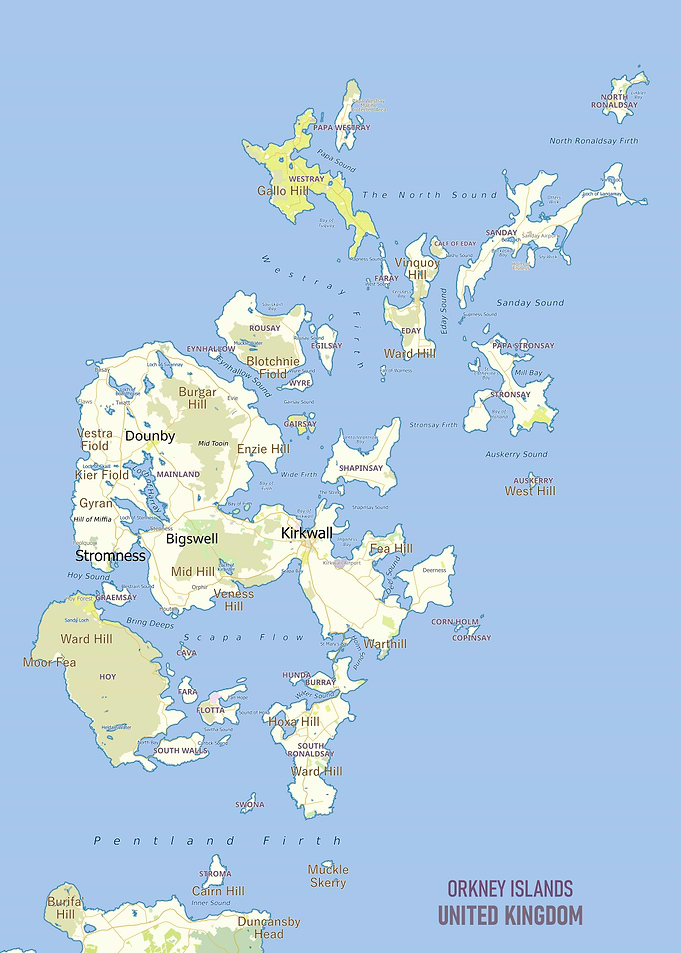 Map of Orkney Islands, United Kingdom
