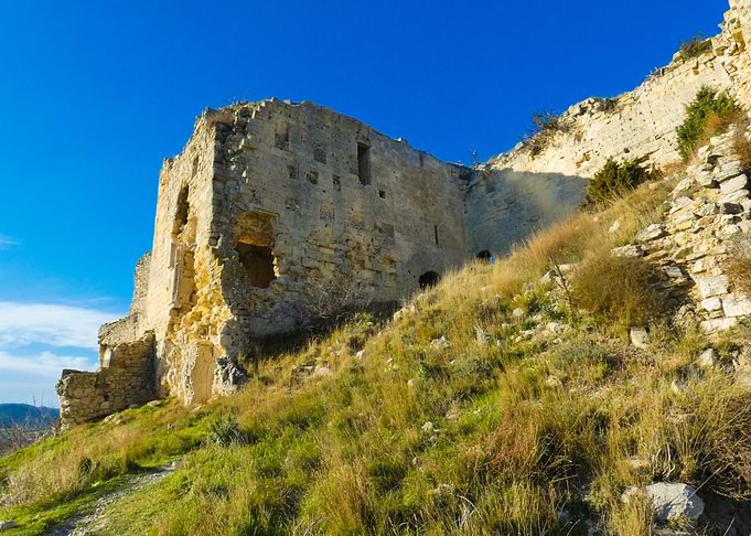 Photography of Ruins of an old stone castle of Queen Jeanne in Provence in France
