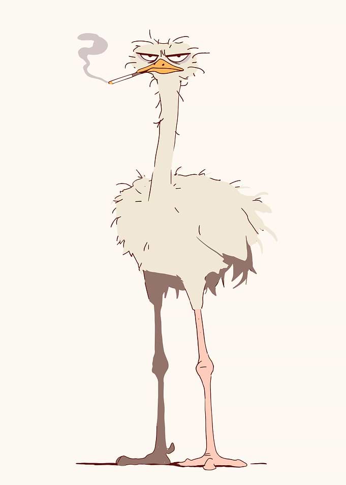 Smoking Ostrich Cartoon Character