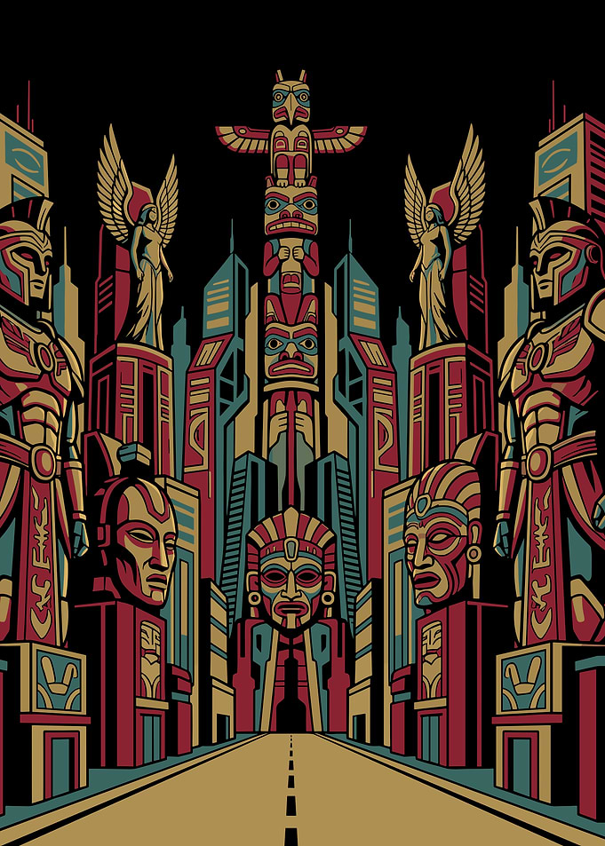 Futuristic Totem Cityscape Illustration