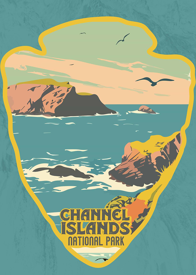Vintage Channel Islands National Park, Retro National park, United States of America Channel Islands