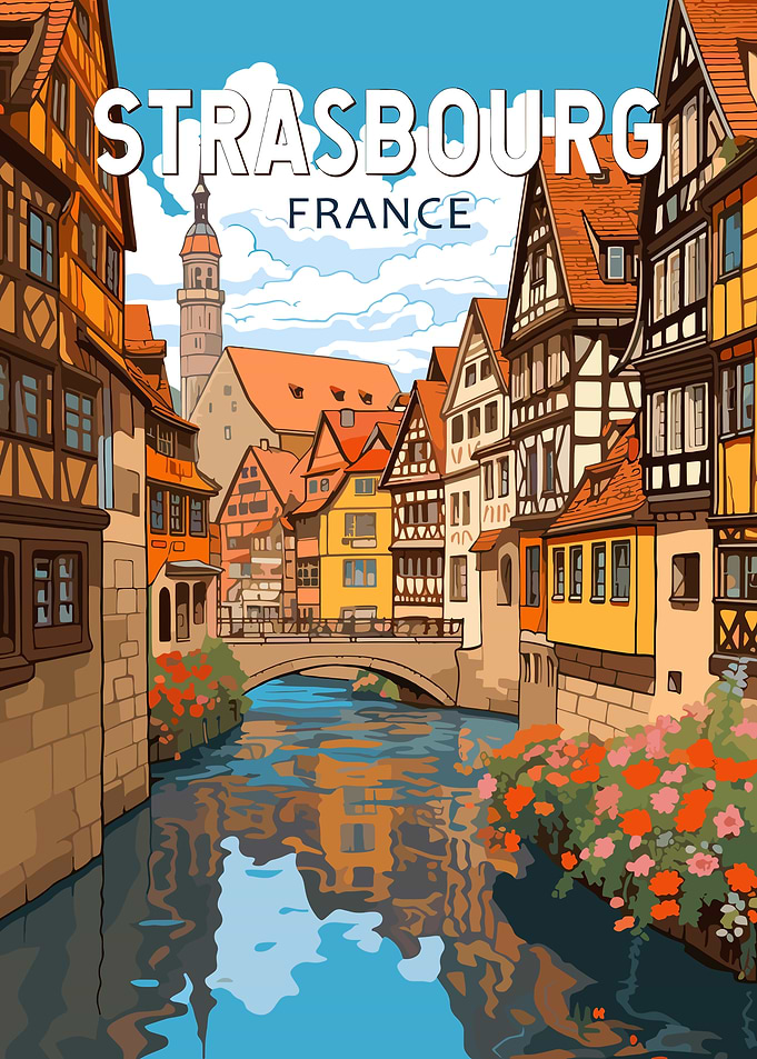 Strasbourg, France Cityscape Illustration