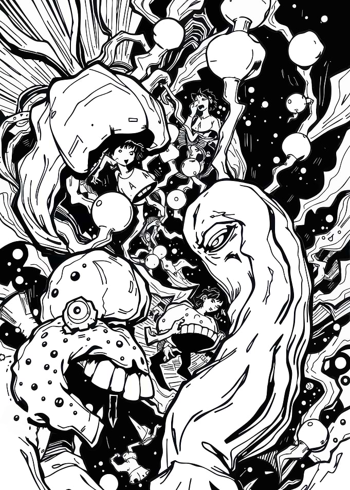Monochrome Surreal Comic Book Illustration