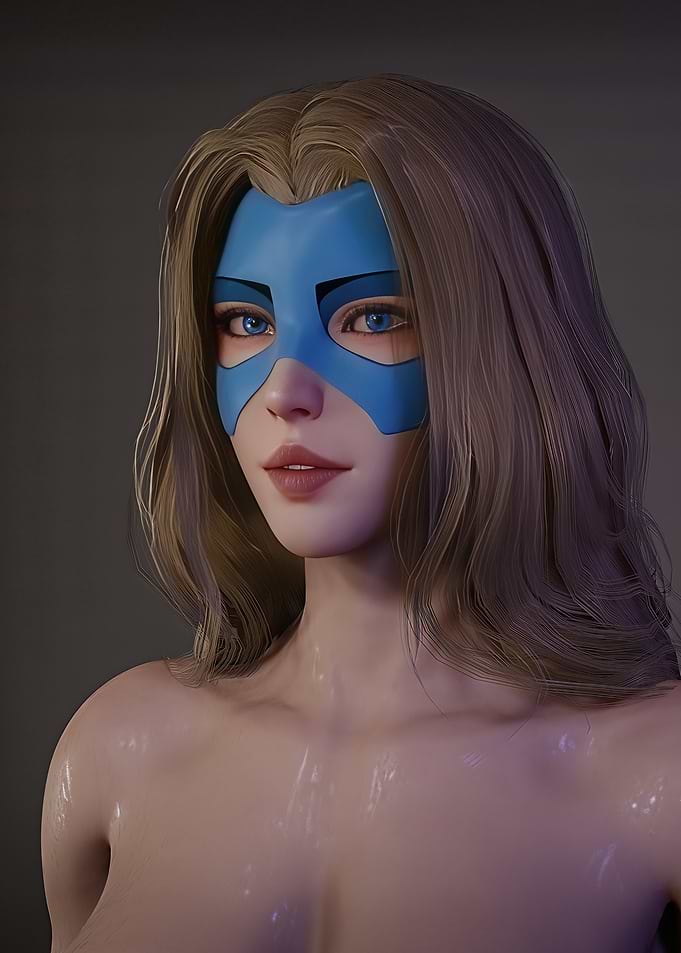 Blonde Woman with Blue Mask Portrait