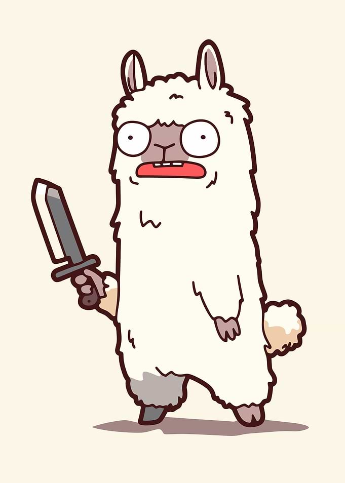 Cartoon Llama Warrior with Sword