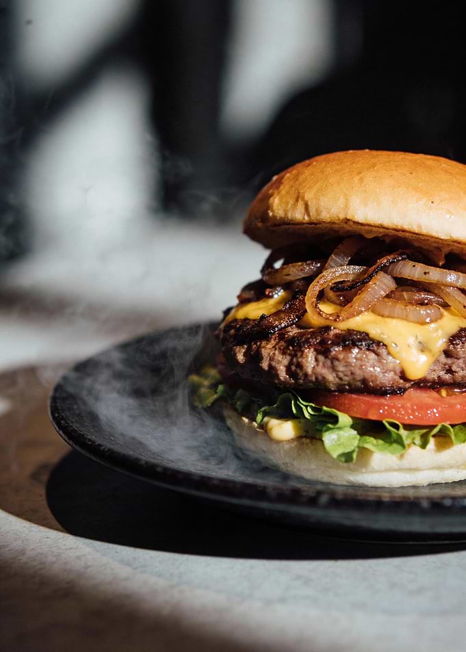 Delicious Burger with Caramelized Onions