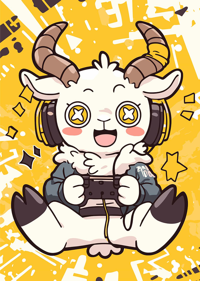 Cartoon Goat Gamer with Controller