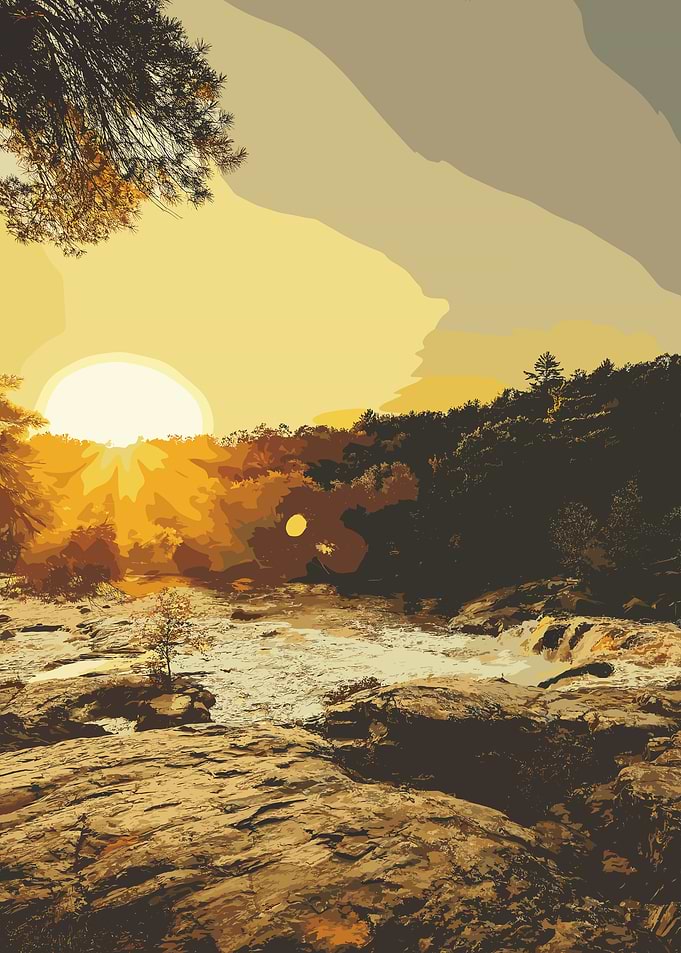 Golden Sunset Over River Landscape