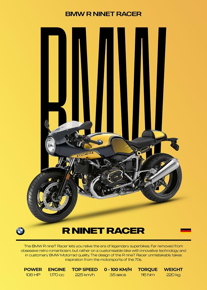 BMW R NineT Racer Motorcycle Poster