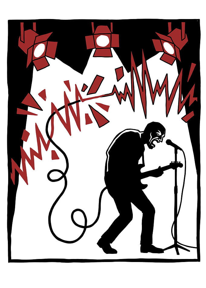 Rock Concert Silhouette with Red Accents