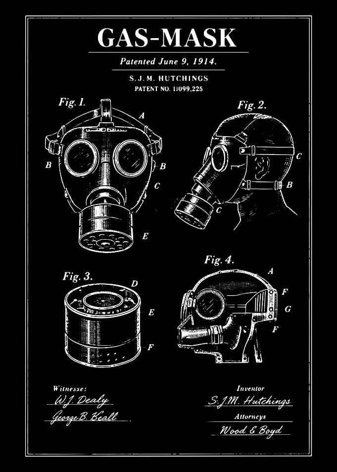 Gas Mask Patent Drawing - 1914