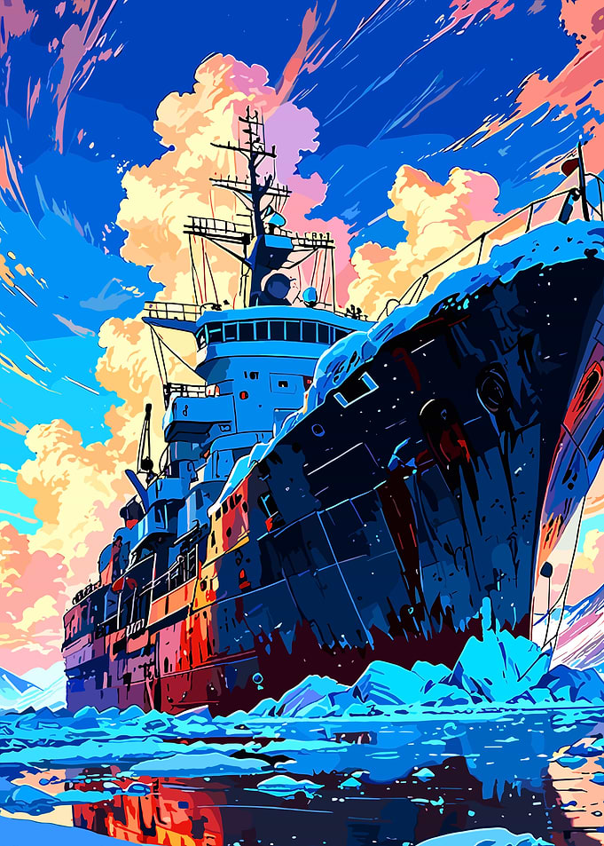 Icebreaker Ship in Arctic Landscape