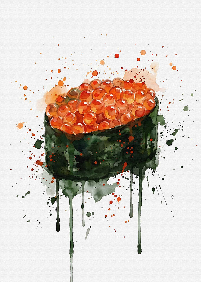 Ikura Sushi Watercolor Art