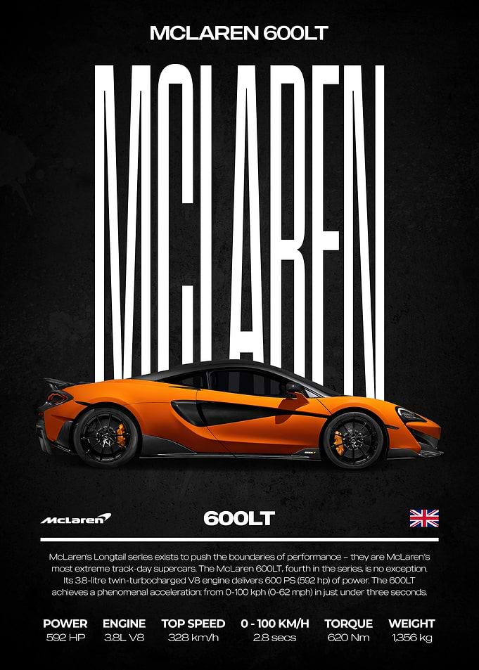 McLaren 600LT Orange Supercar Poster