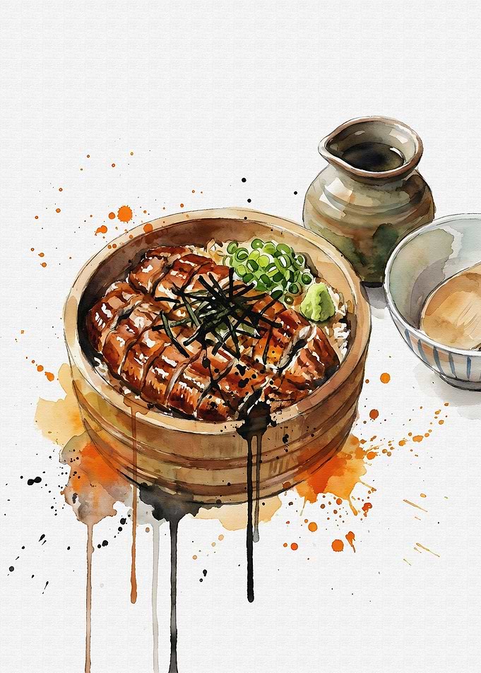 Watercolor Unadon Japanese Hitsumabushi