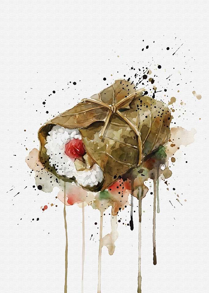 Japanese Rice Cake Watercolor Painting
