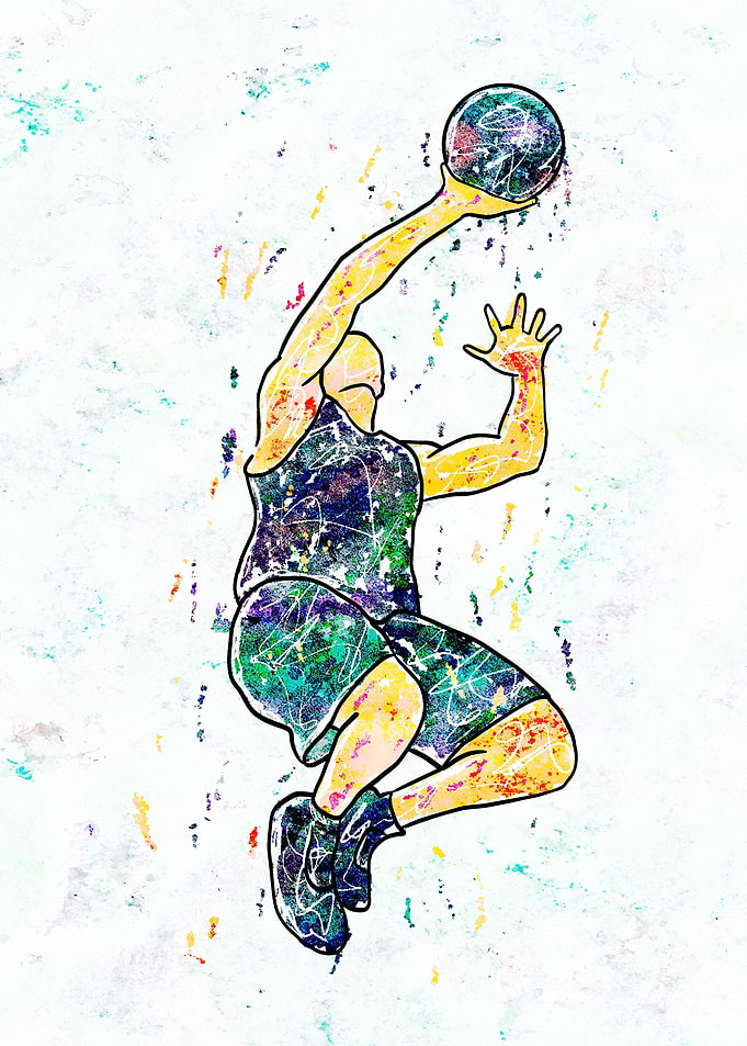 Basketball Player Dunking Watercolor Art